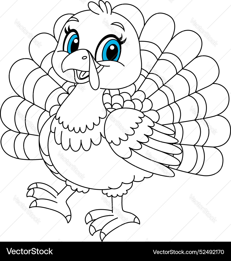 Cute Turkey Coloring Page Outline Royalty Free Vector VectorStock Cute Turkey Coloring Page Outline Royalty Free Vector VectorStock