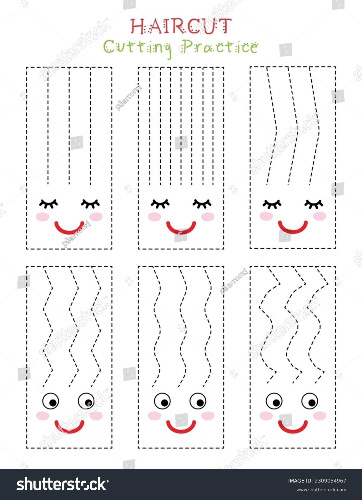 Cutting Practice Worksheet Kids Funny Haircut Stock Vector Royalty Free 2309054967 Shutterstock