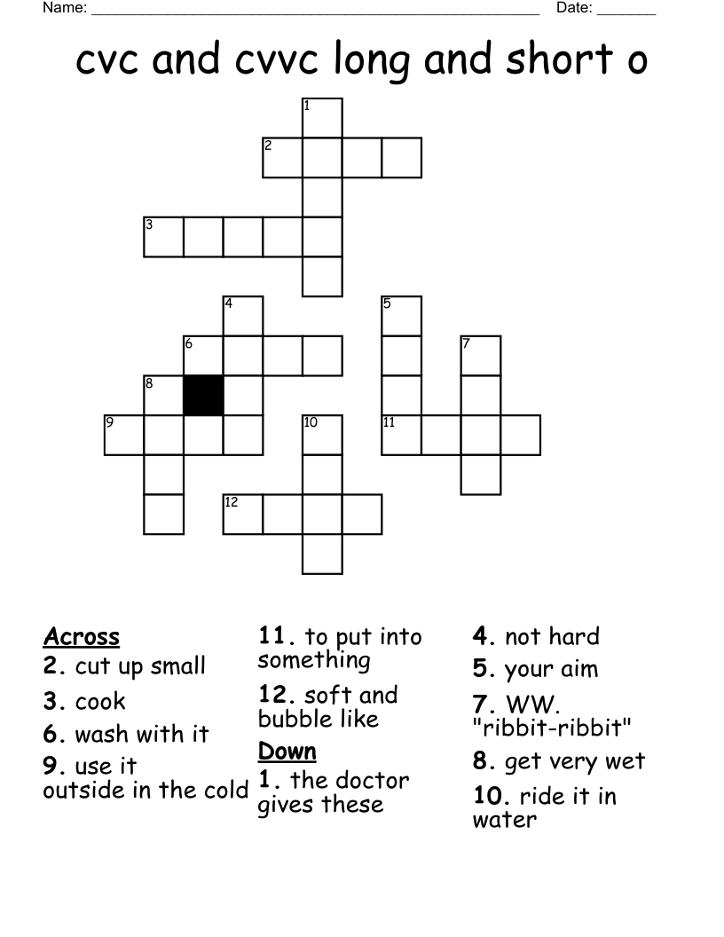 Cvc And Cvvc Long And Short O Crossword WordMint