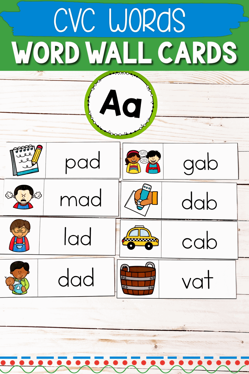 CVC Word Wall Cards For Kindergarten Literacy Centers