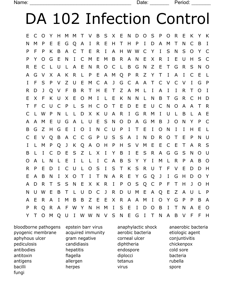 DA 102 Infection Control Word Search WordMint