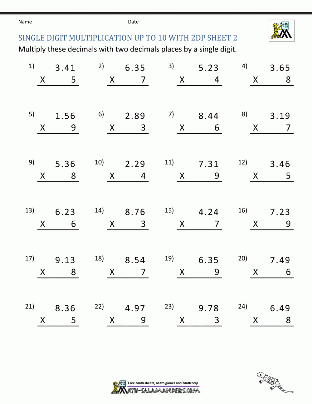 Decimal Multiplication Worksheet 5th Grade
