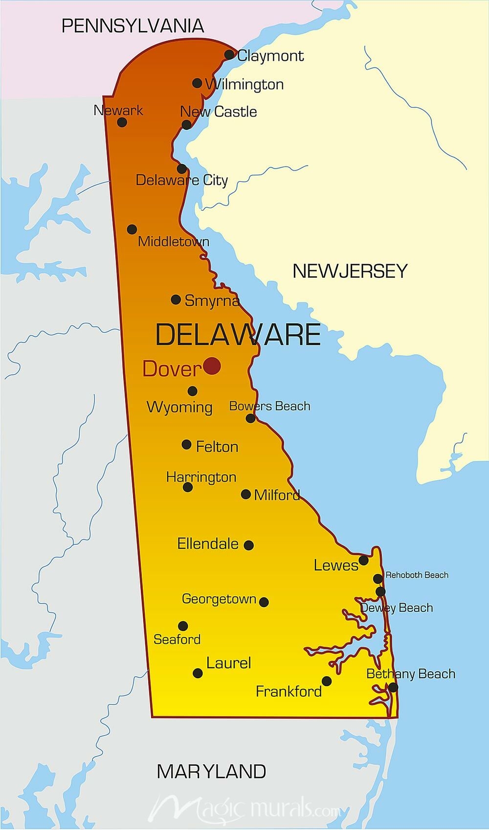 Delaware State Map Wallpaper Wall Mural By Magic Murals