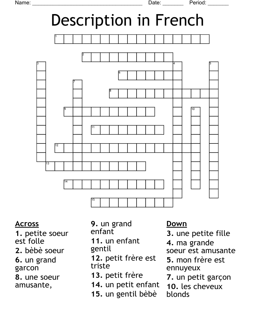 Description In French Crossword WordMint Description In French Crossword WordMint