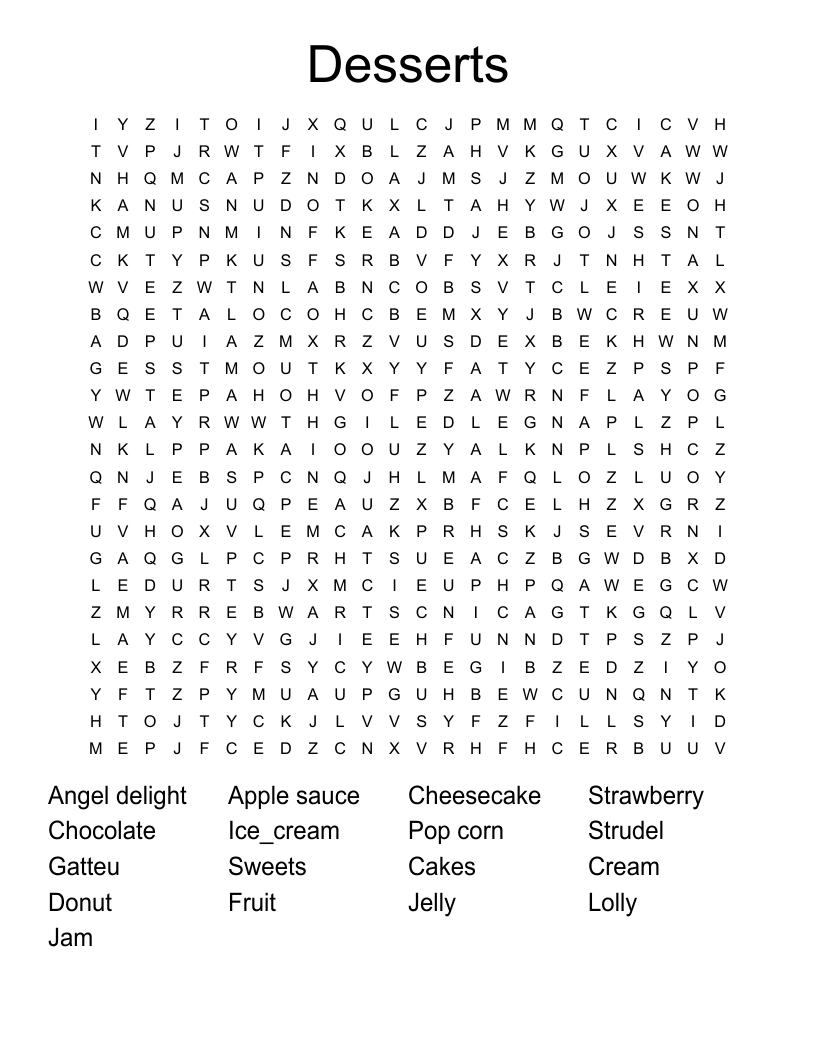 Desserts Word Search WordMint