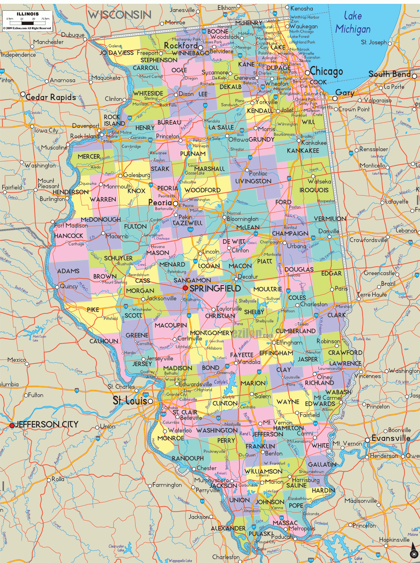 Detailed Map Of Illinois With Cities Counties And Roads Ezilon Maps Detailed Map Of Illinois With Cities Counties And Roads Ezilon Maps