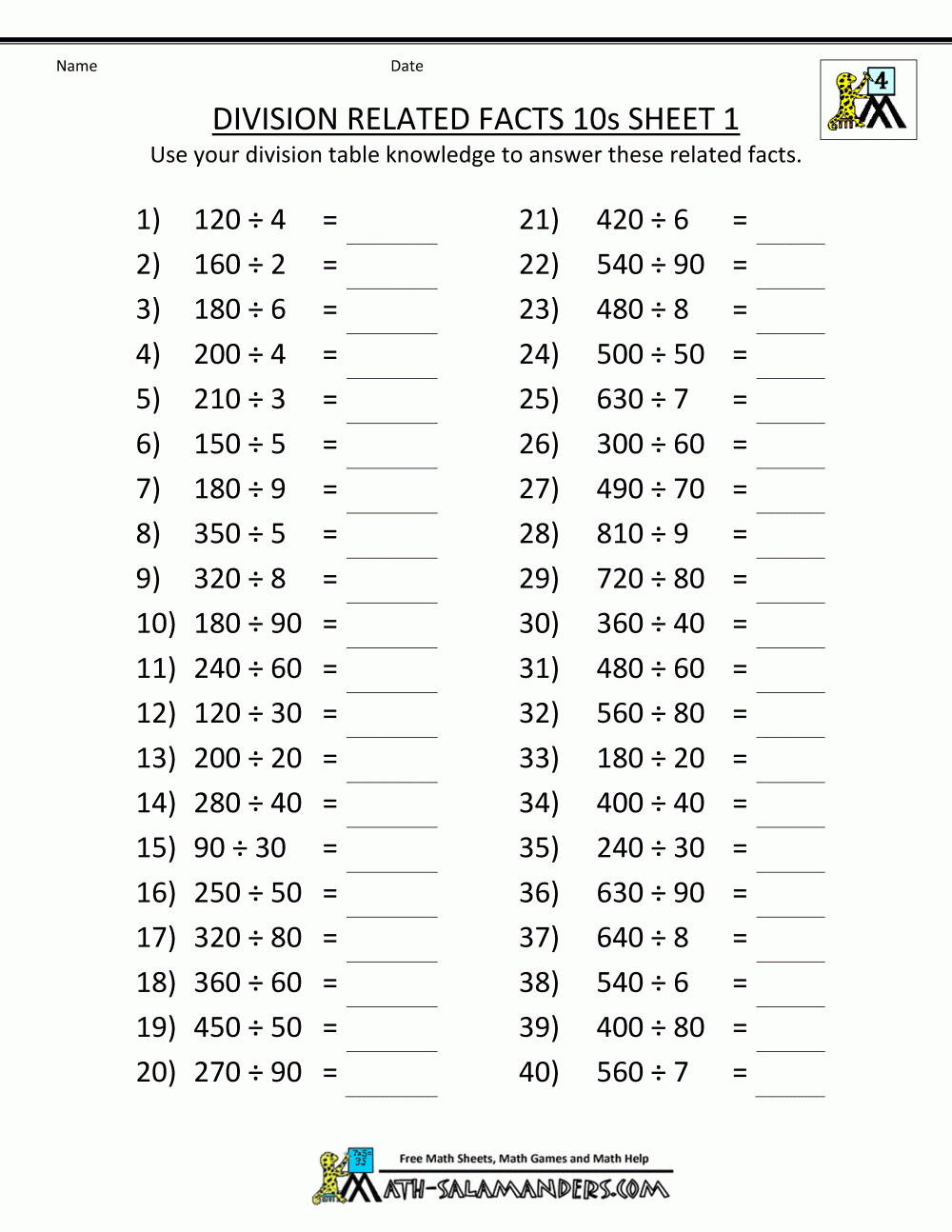 Dividing By Multiples Of 10 Dividing By Multiples Of 10