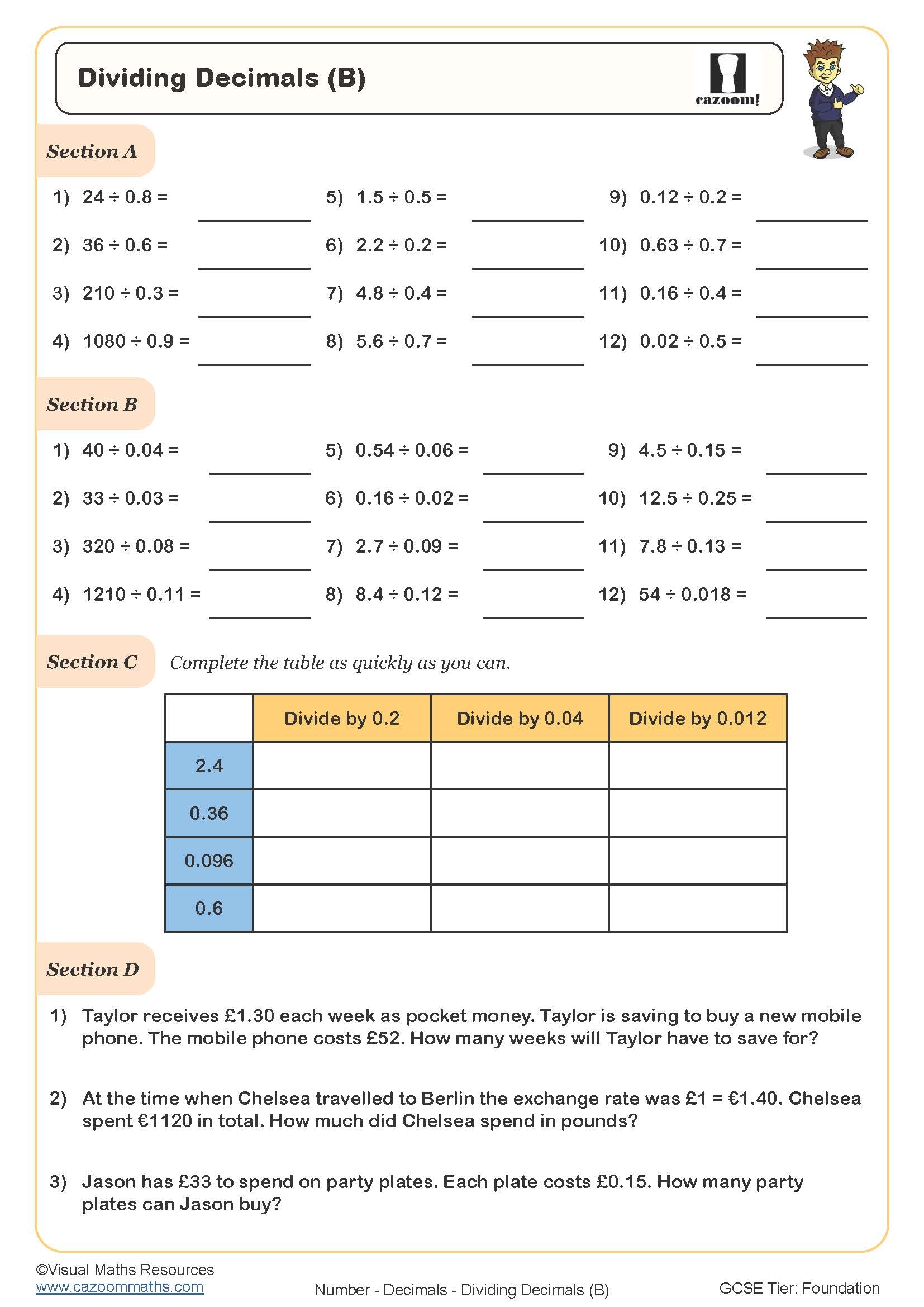 Dividing Decimals B Worksheet Cazoom Maths Worksheets Dividing Decimals B Worksheet Cazoom Maths Worksheets