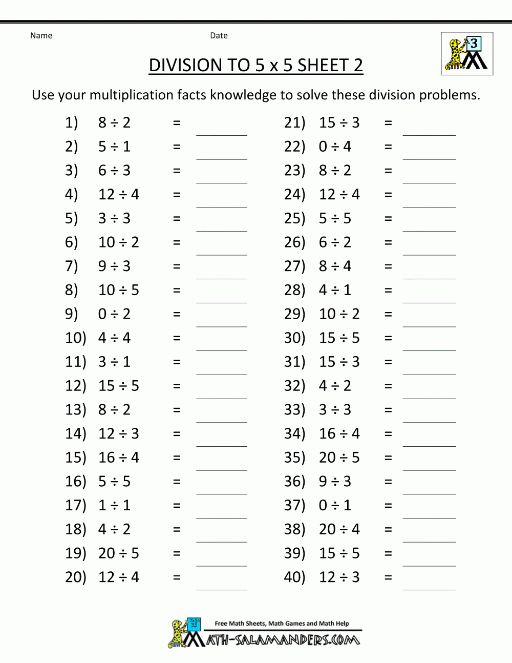 multiplication and division sheets