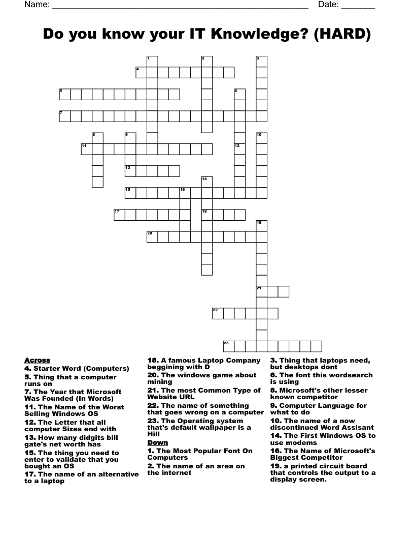 Do You Know Your IT Knowledge HARD Crossword WordMint Do You Know Your IT Knowledge HARD Crossword WordMint