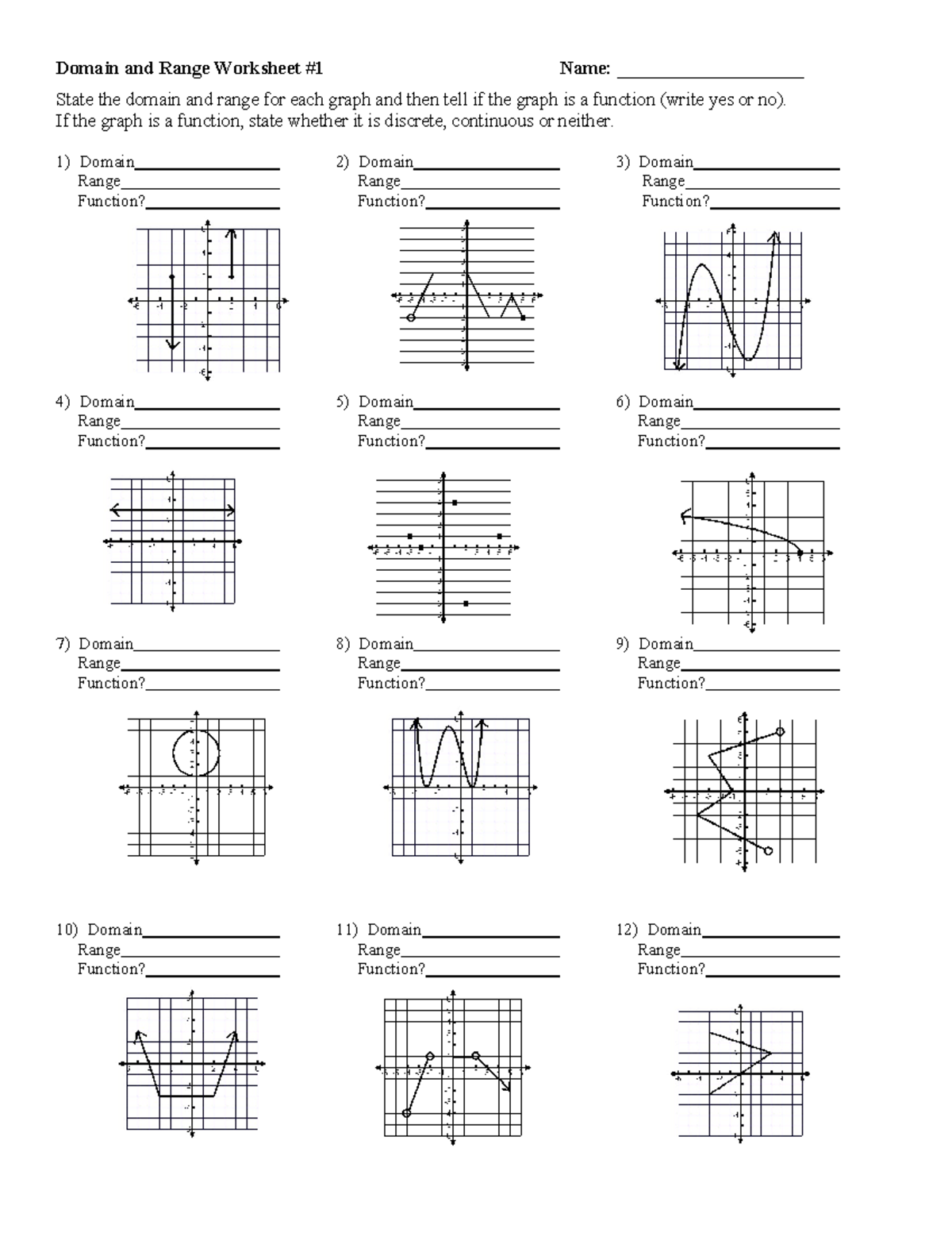 Domain And Range Kids Domain And Range Worksheet 1 Name State The Domain Studocu