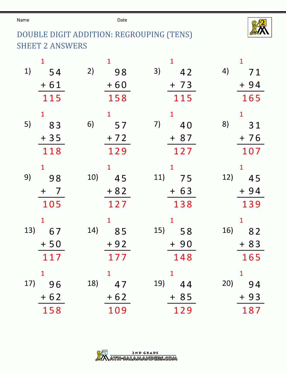 double digit addition with regrouping
