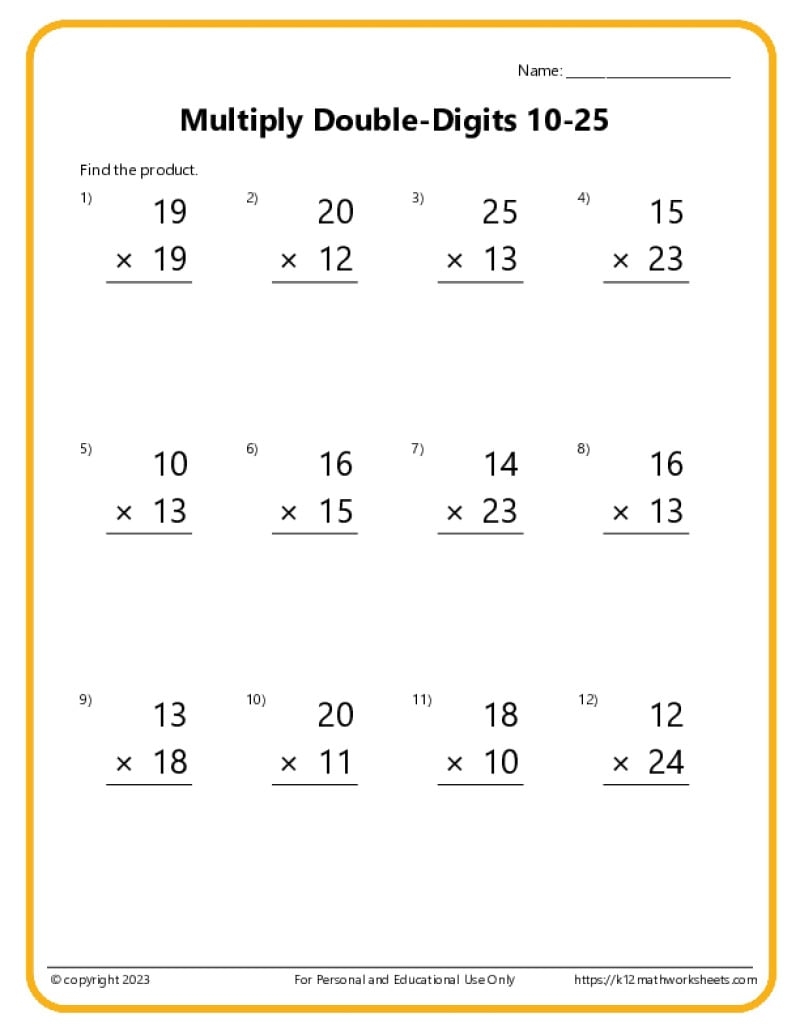 Double Digit Multiplication Worksheets Double Digit Multiplication Worksheets