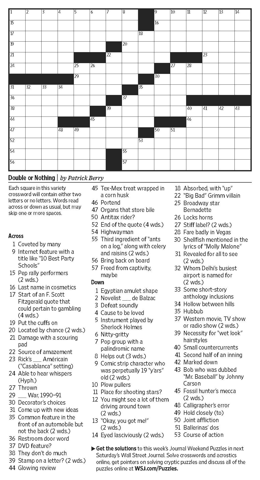 wall street journal crossword answers today
