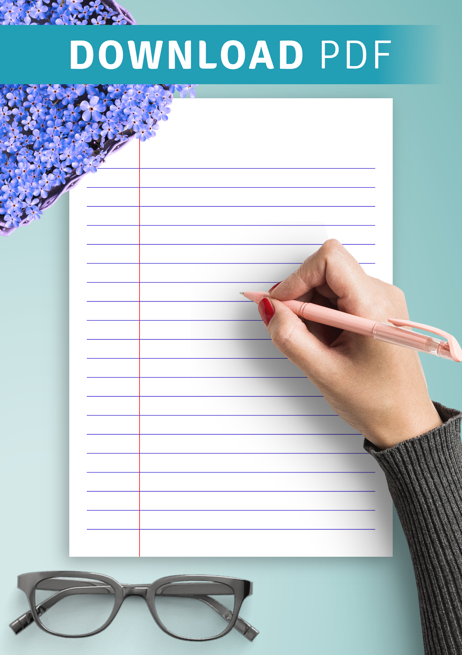 Download Printable Lined Paper Template Wide Ruled 8 7mm Blue PDF