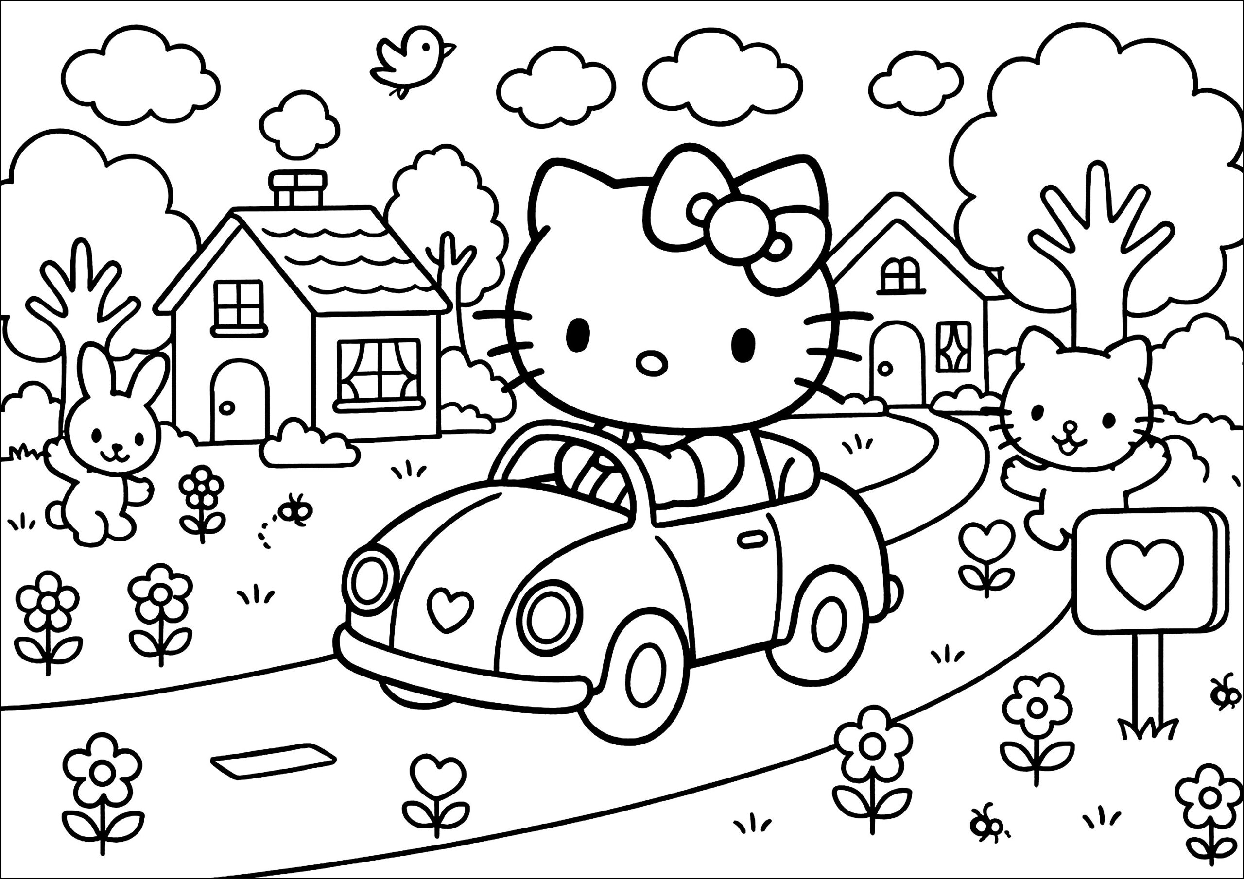 Driving Around Hello Kitty Coloring Pages Driving Around Hello Kitty Coloring Pages