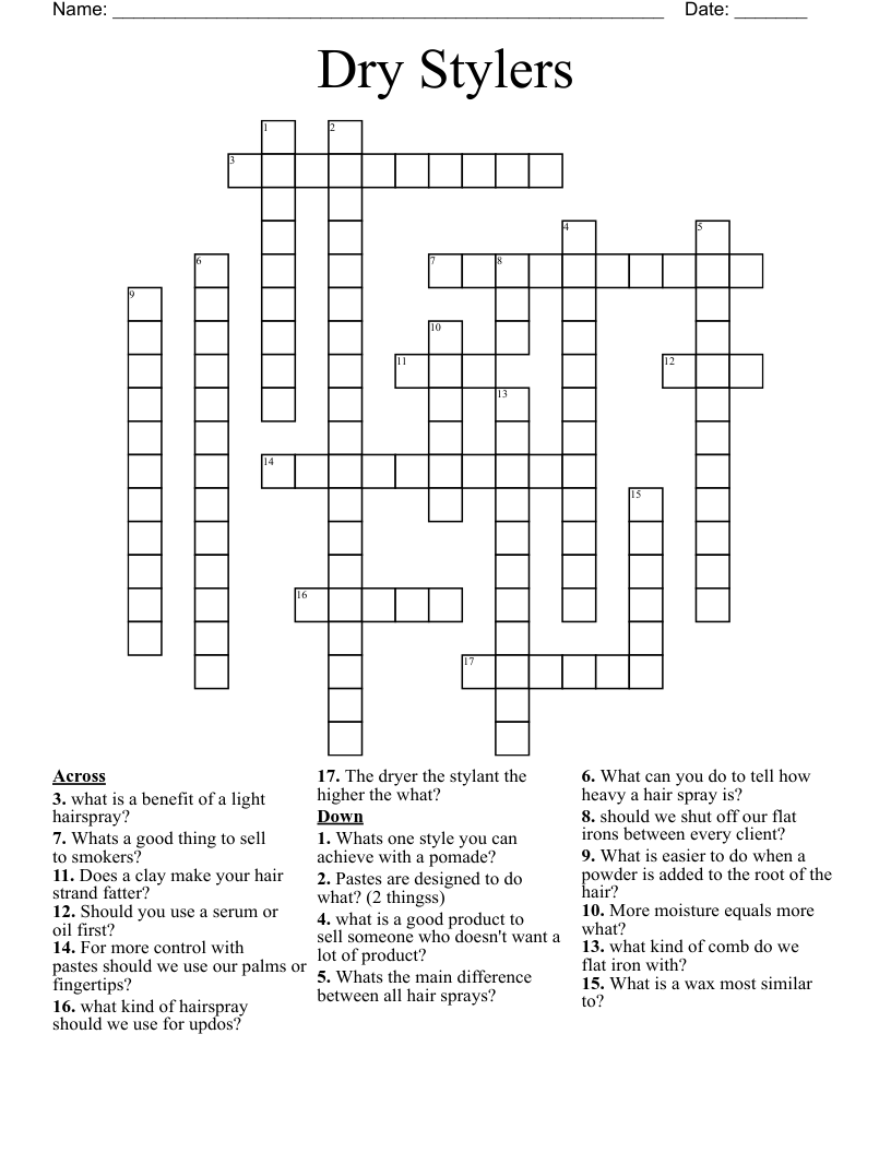 Dry Stylers Crossword WordMint