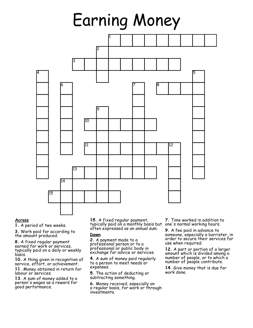 Earning Money Crossword WordMint