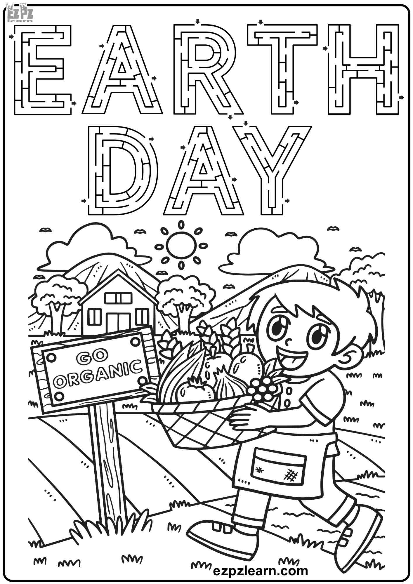 Earth Day Maze And Coloring Activity For Kids Free Printable PDF Ezpzlearn