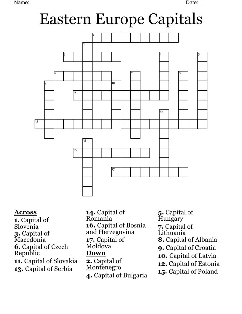 Eastern Europe Capitals Crossword WordMint