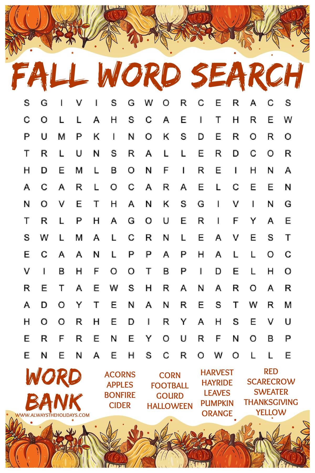 Easy Fall Word Search Printable Free Word Find With Answers Easy Fall Word Search Printable Free Word Find With Answers