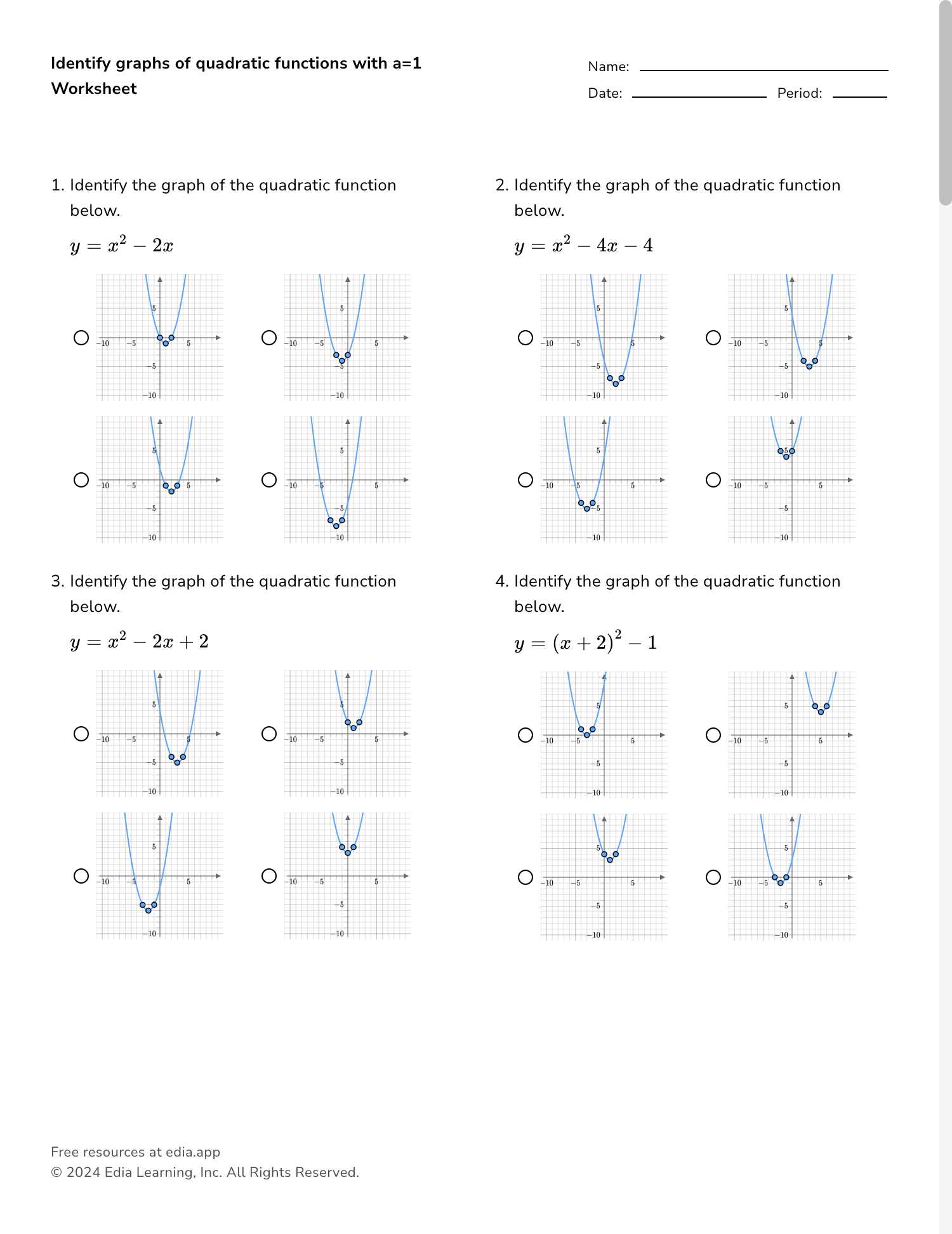 graphing a quadratic function worksheet graphing a quadratic function worksheet