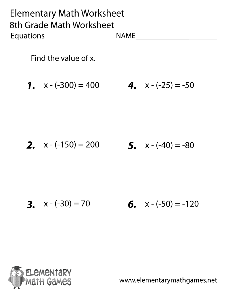 Eighth Grade Equations Worksheet Eighth Grade Equations Worksheet