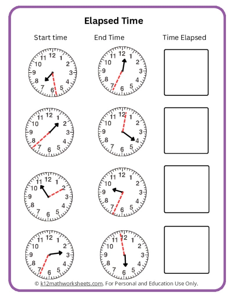 Elapsed Time Worksheets K12 Math Worksheets