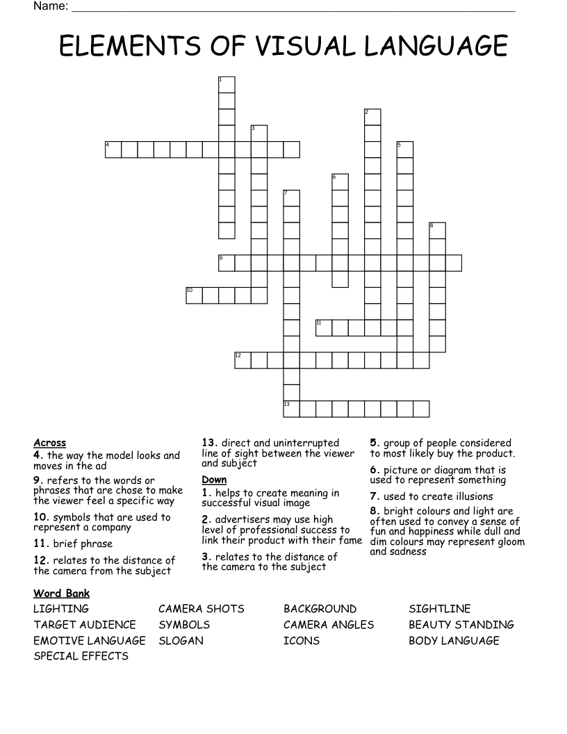 ELEMENTS OF VISUAL LANGUAGE Crossword WordMint