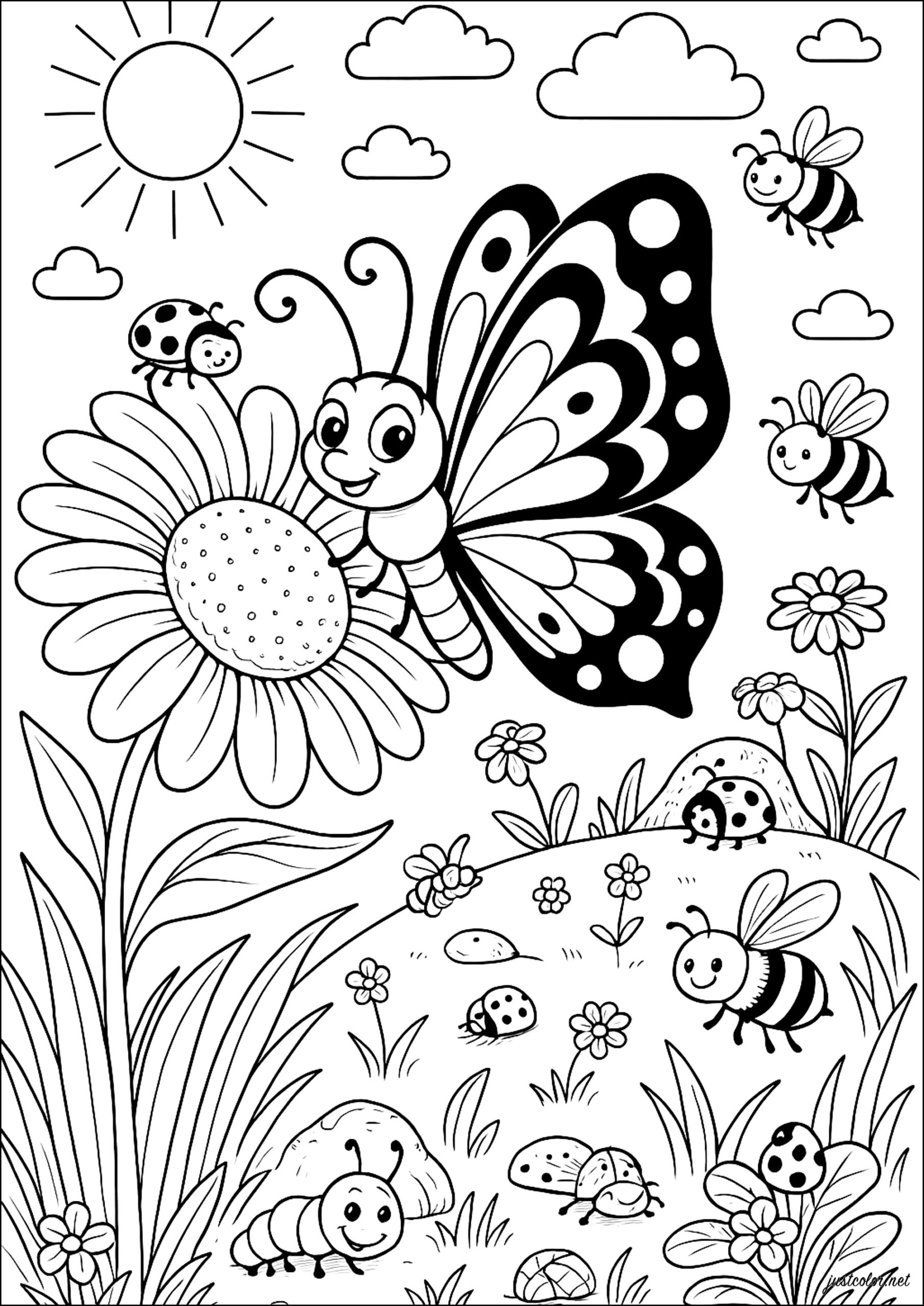 coloring pages flowers butterflies