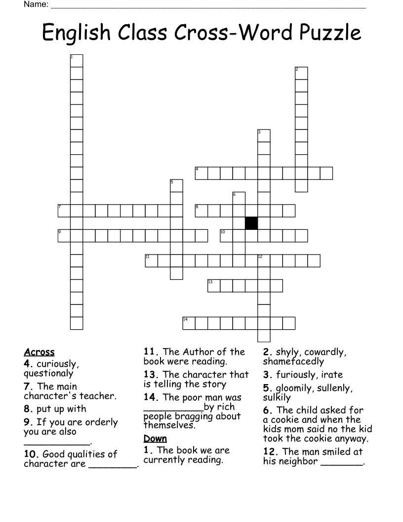 English Class Cross Word Puzzle Crossword WordMint English Class Cross Word Puzzle Crossword WordMint