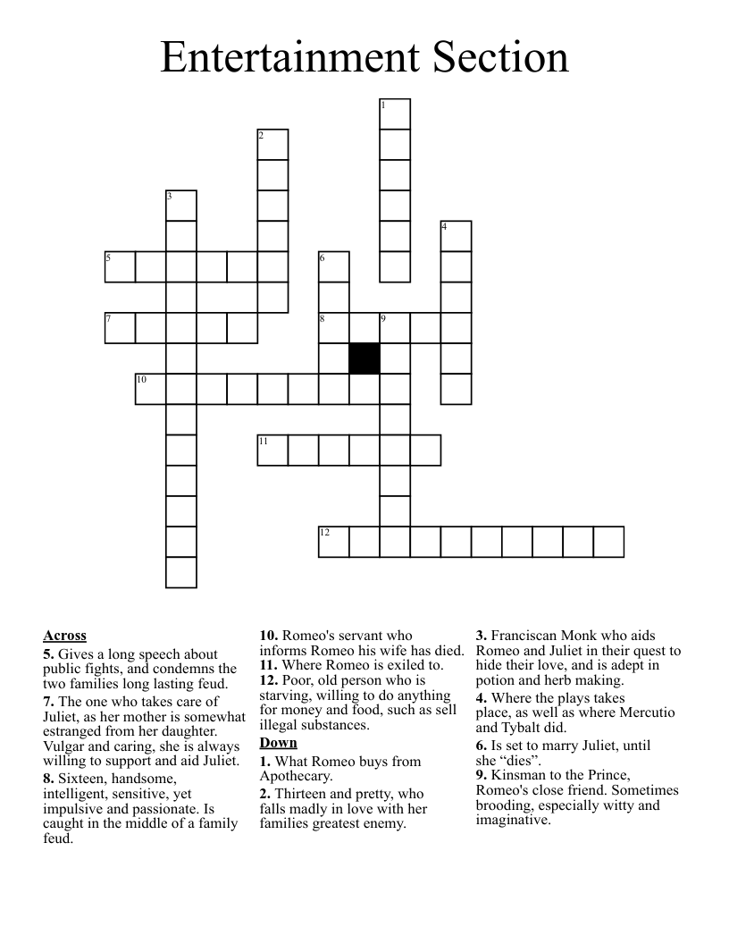 Entertainment Section Crossword WordMint Entertainment Section Crossword WordMint