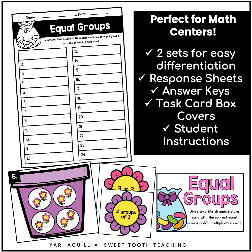 Equal Groups Task Cards Spring Multiplication Activities
