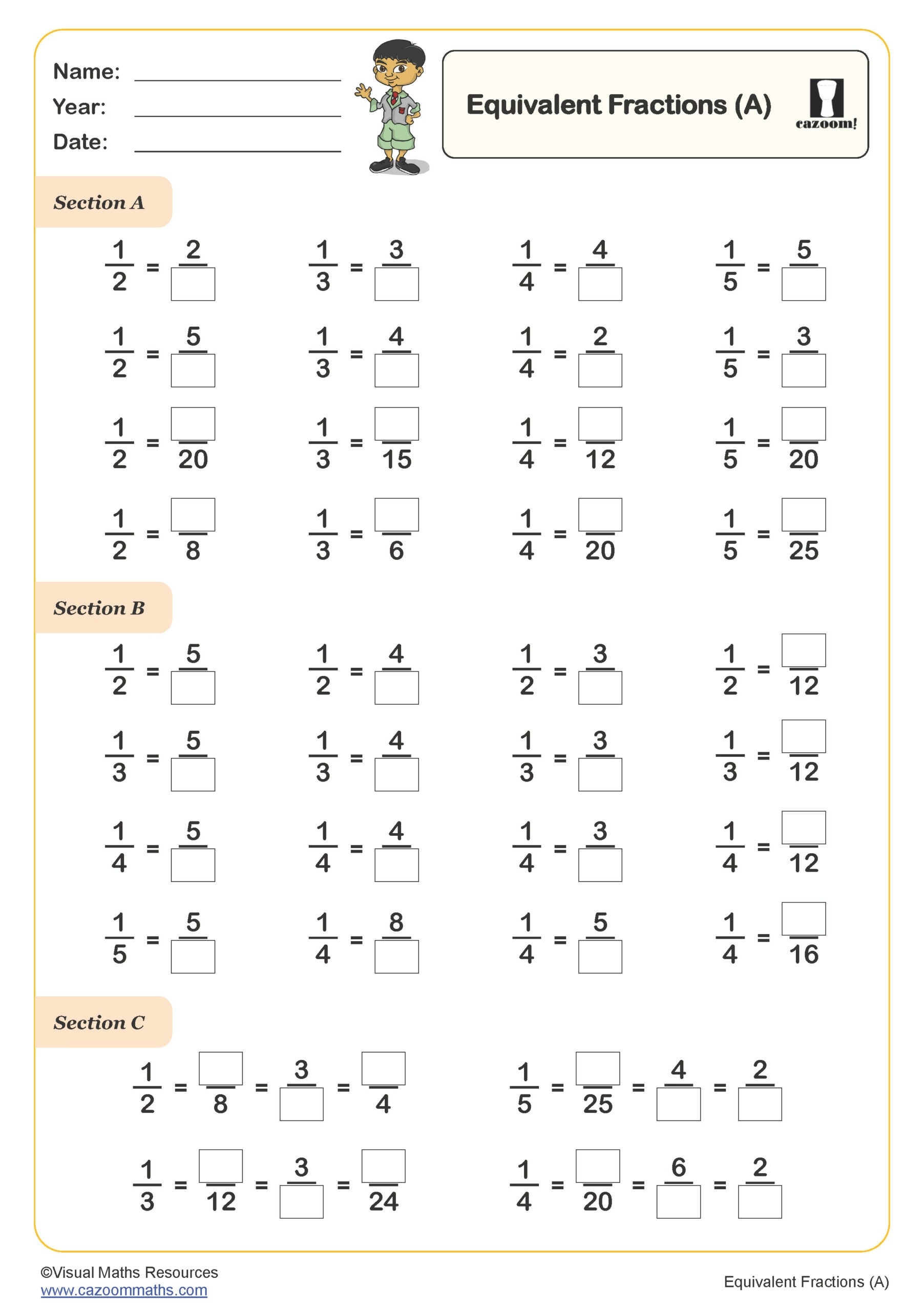 Equivalent Fractions A Worksheet PDF Printable Number Worksheets Equivalent Fractions A Worksheet PDF Printable Number Worksheets