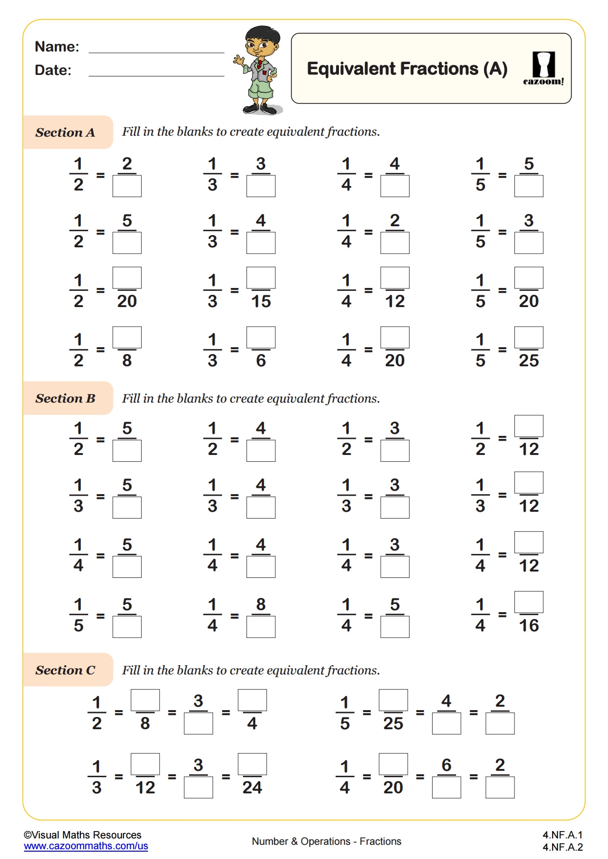 Equivalent Fractions B Fun And Engaging 4th Grade PDF Worksheets