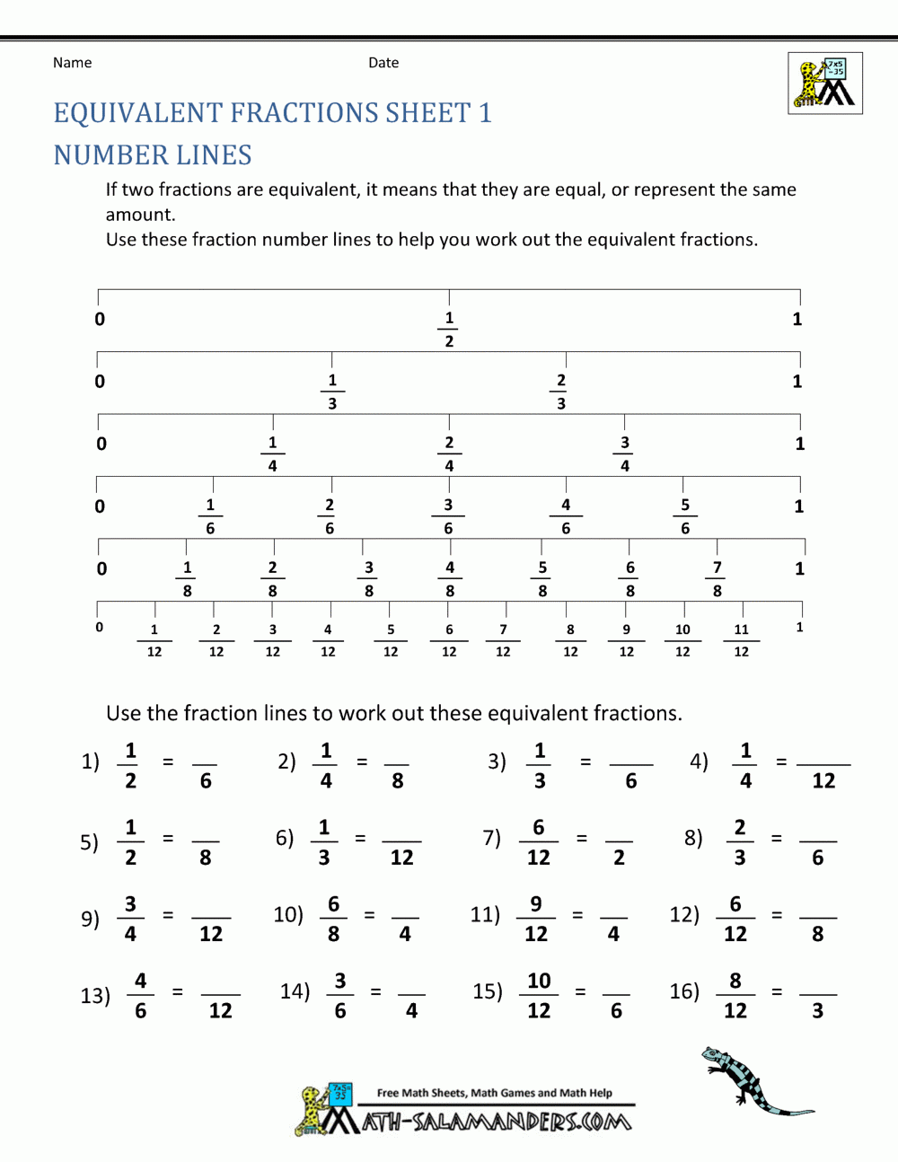 equivalent fractions worksheet 4th grade