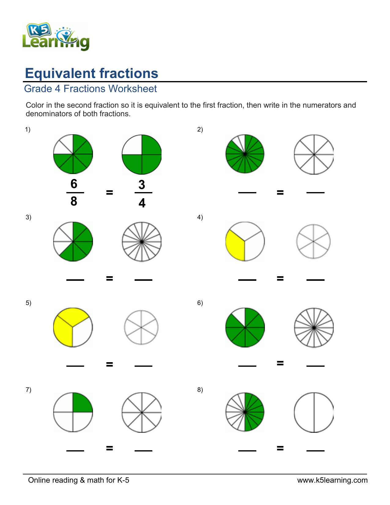 Equivalent Fractions Worksheet Grade 4 Math
