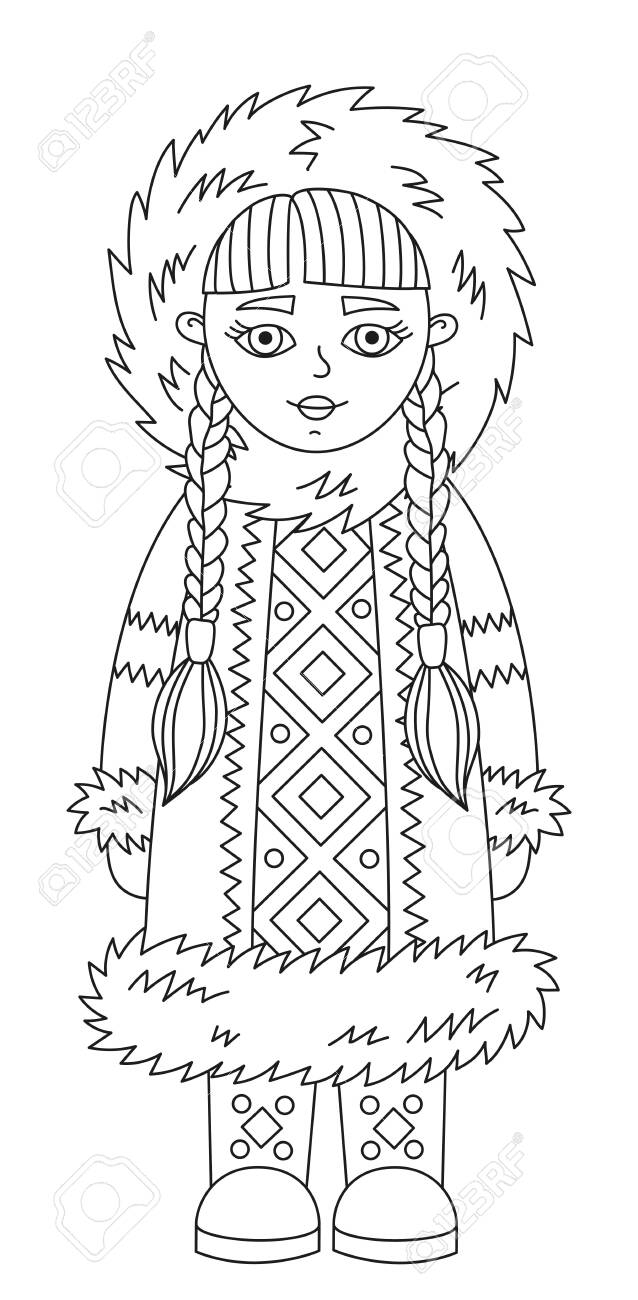 Eskimo Alaska Girl Line Doodle Vector Illustration Character Royalty Free SVG Cliparts Vectors And Stock Illustration Image 124317656 