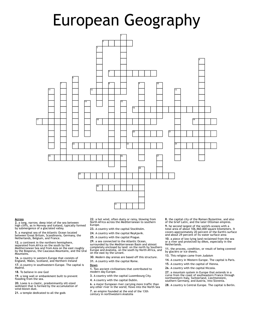 European Geography Crossword WordMint