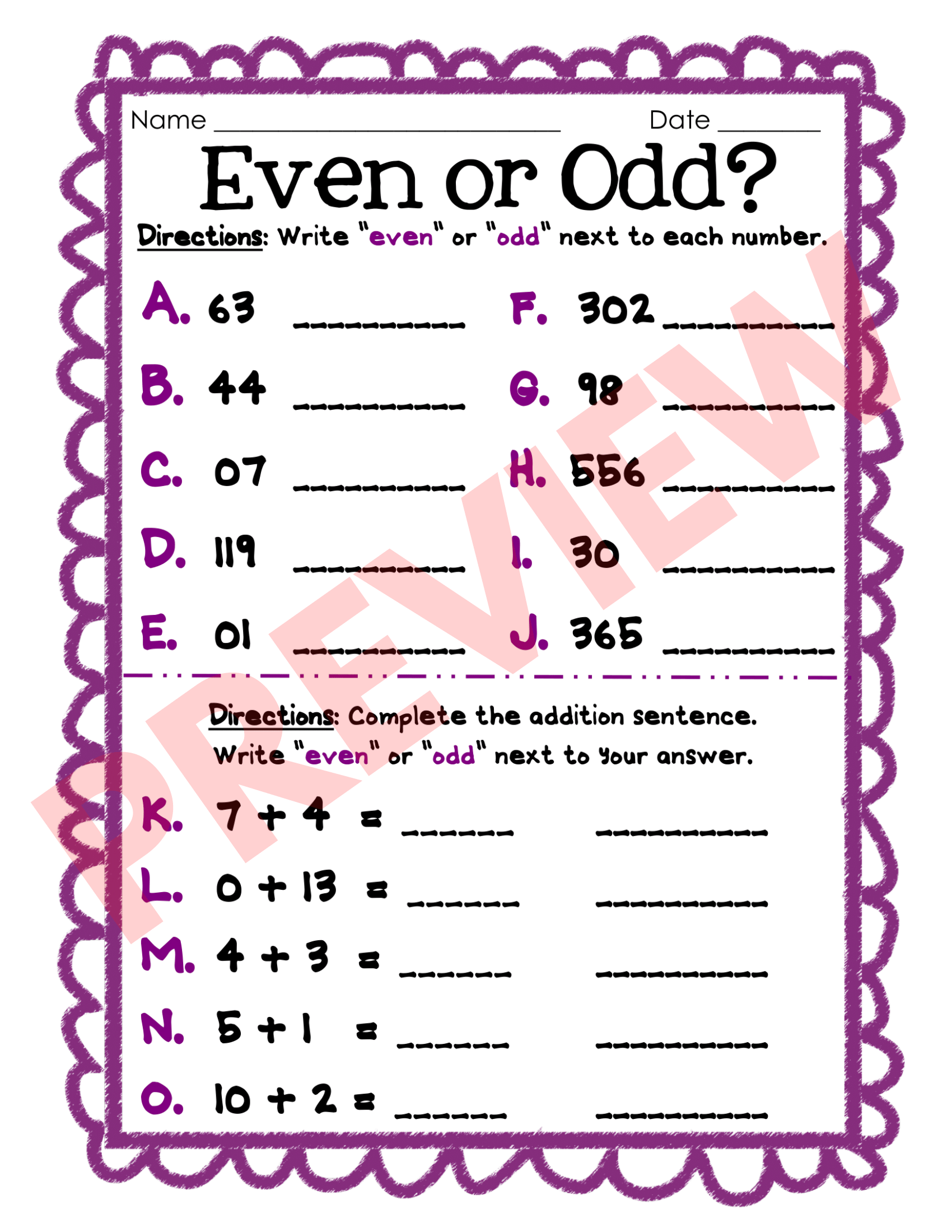 even or odd numbers worksheets
