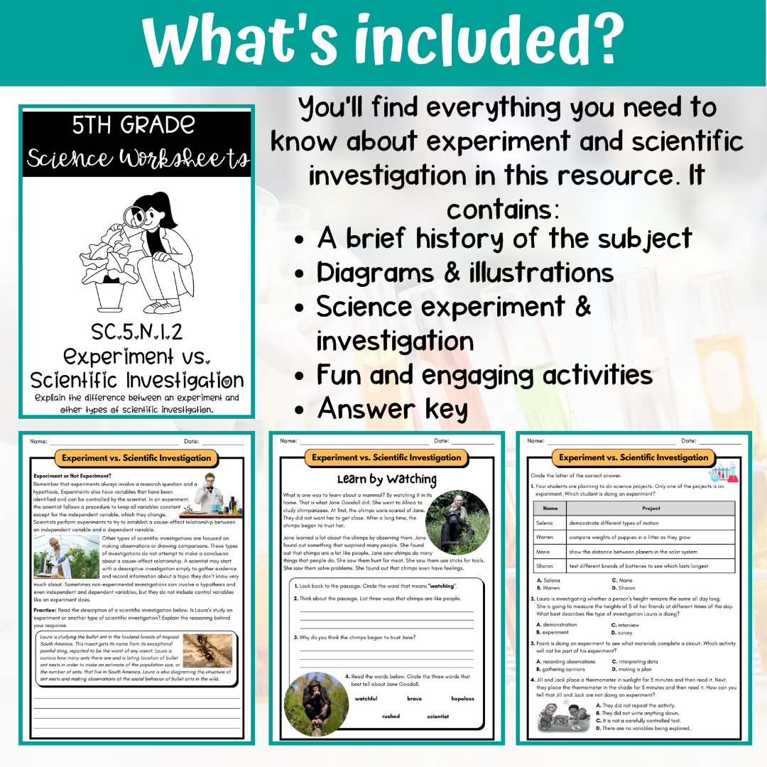 Experiment And Scientific Investigations Activity Answer Key 5th Grade Science Classful