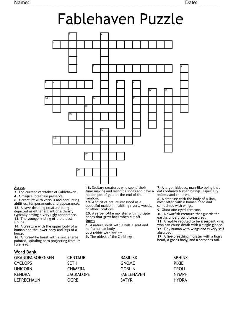 Fablehaven Puzzle Crossword WordMint