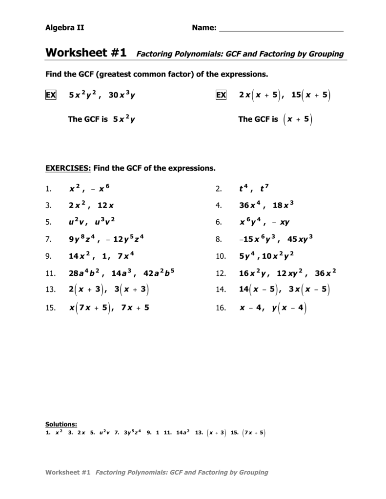 worksheet factoring by grouping