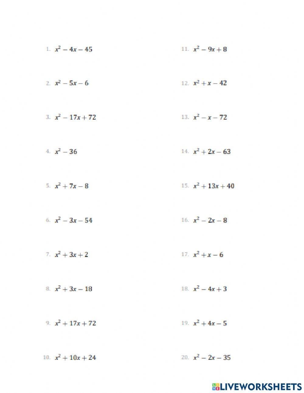 factorization of polynomials worksheet factorization of polynomials worksheet