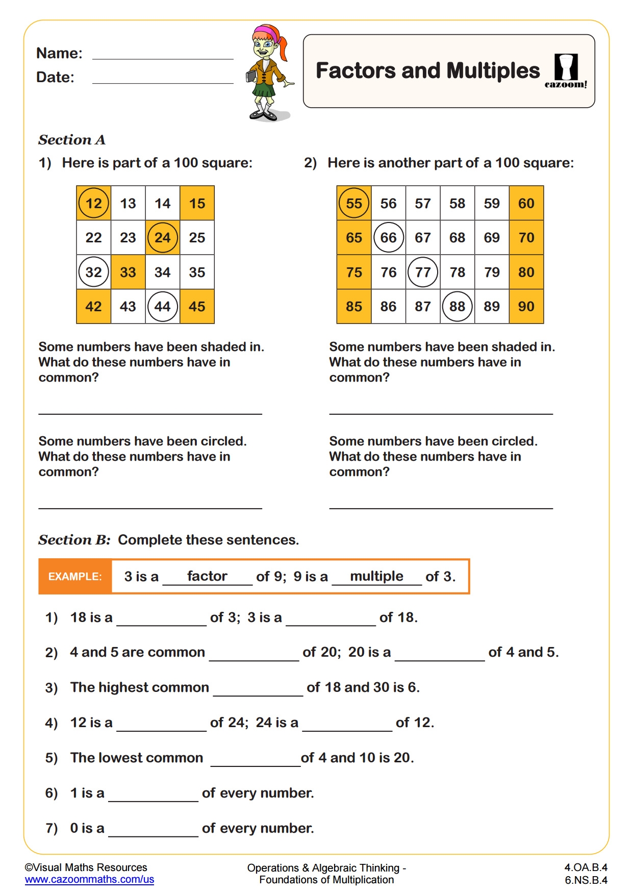 Factors And Multiples Worksheet PDF Printable Operations And Algebraic Thinking Worksheets