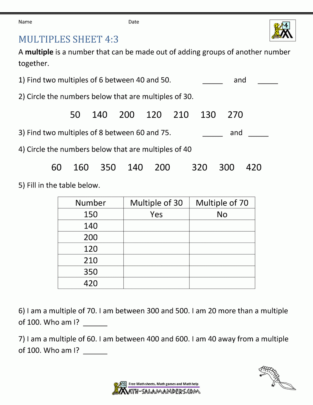 factors and multiples worksheet factors and multiples worksheet