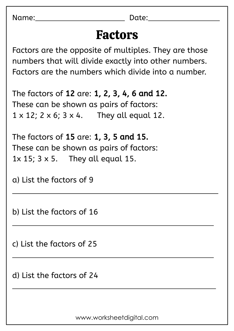 Factors And Multiples Factors And Multiples