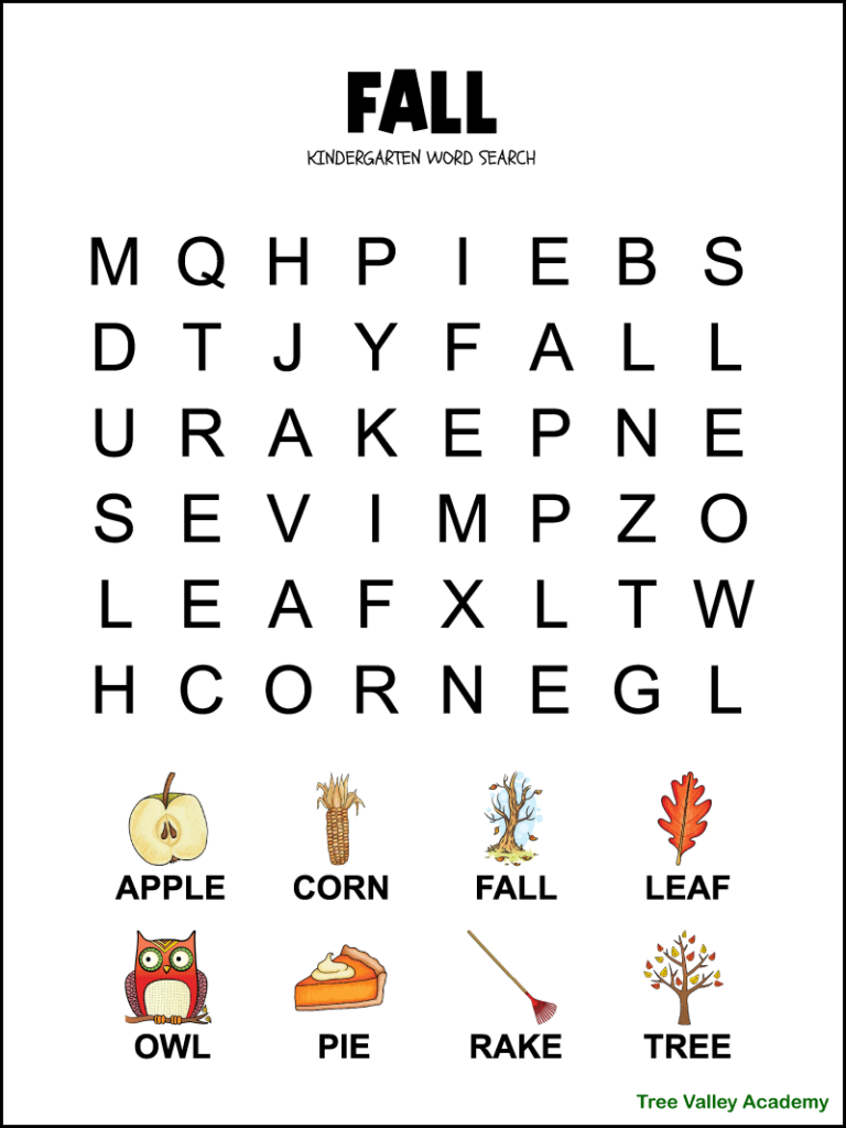Fall Word Search For Kindergarten Tree Valley Academy Fall Word Search For Kindergarten Tree Valley Academy