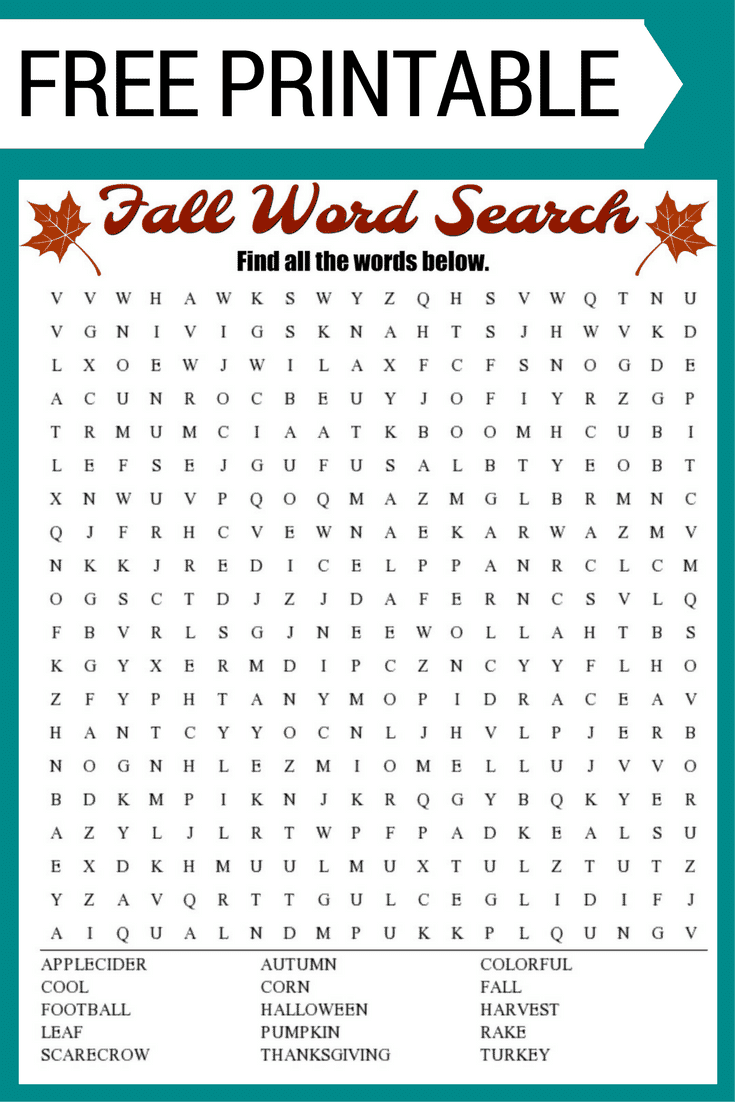 printable fall word search puzzles