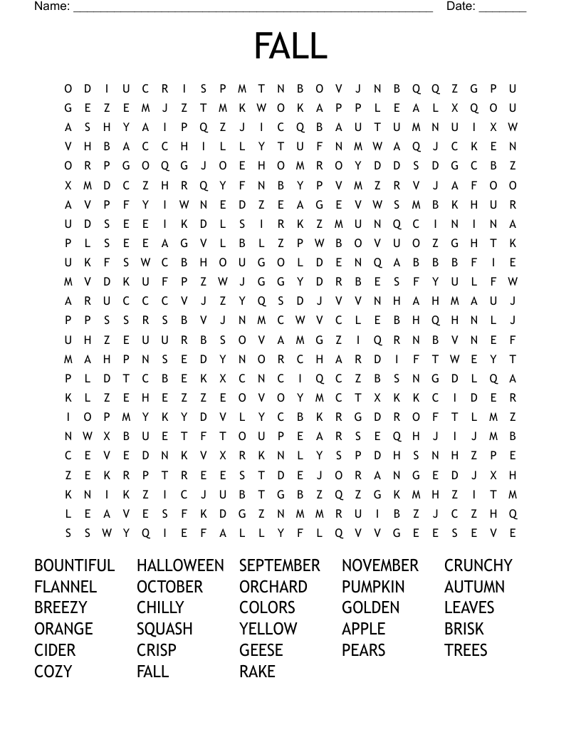 free printable fall word search free printable fall word search